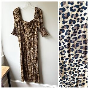 Blue Rain Sabrina midi dress animal print off shoulder